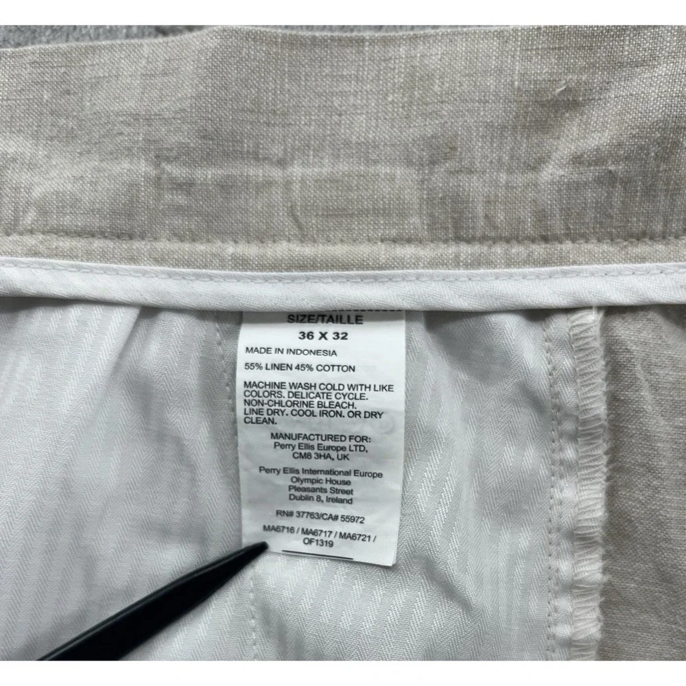 Perry Ellis Portfolio Dress Pants Men 36x32 Natural Linen Slim Fit Linen Blend